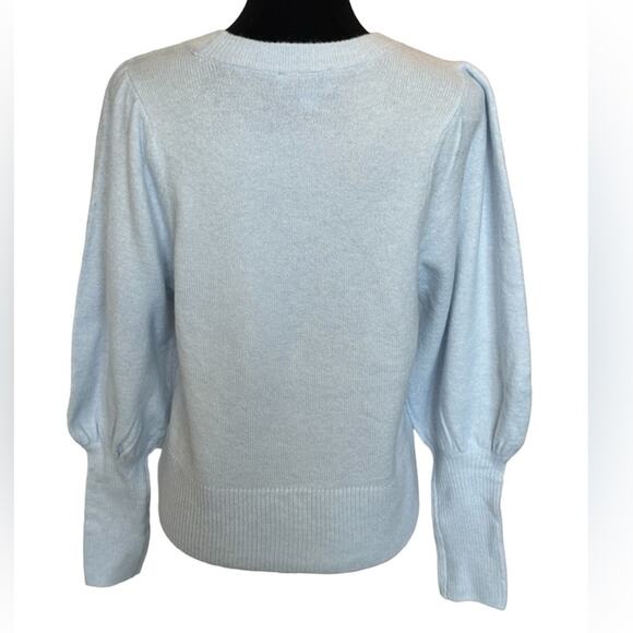 New ~ CECE ~ Beautiful baby blue PUFF Long Sleeve Crew Neck Sweater S - Picture 2 of 5